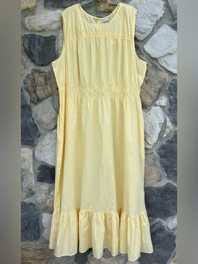 Butter Yellow Maxi Dress Size 4X Smocked Cotton Sundress Brunch Feminine Cottage